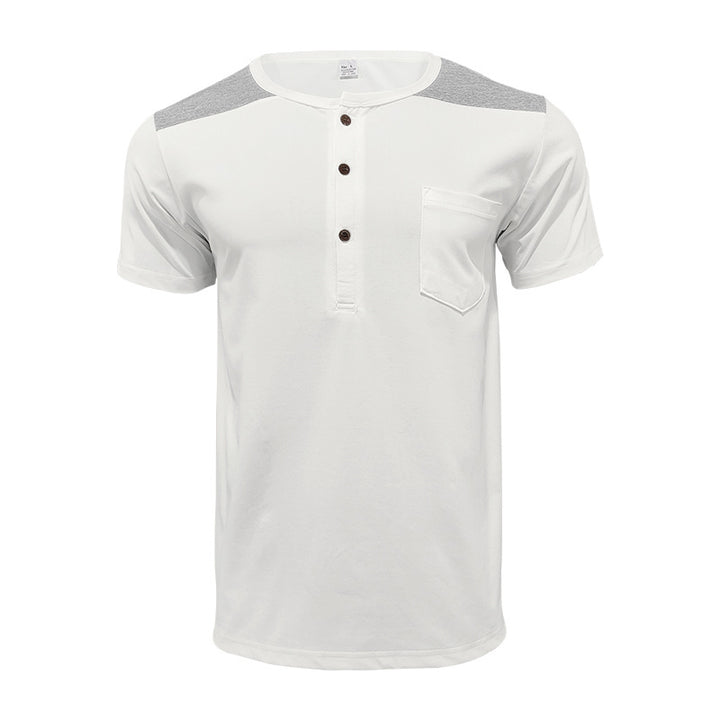 Men's short-sleeve henley shirt made of soft cotton blend with chest pocket and shoulder yoke Mune Fashion