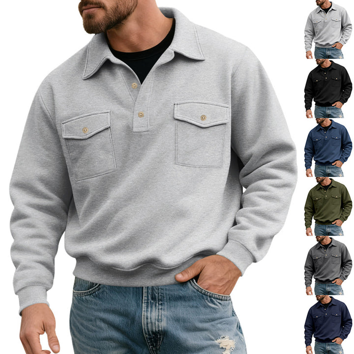 Men's polo collar sweatshirt with patch chest pockets and ribbed cuffs Mune Fashion