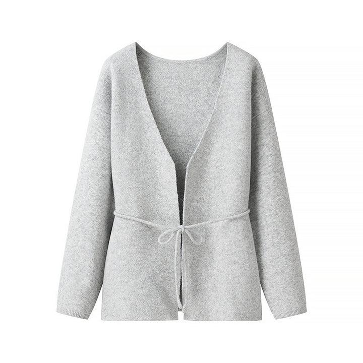 Women's Open Knit Cardigan with Ties and V-neck Mune Fashion