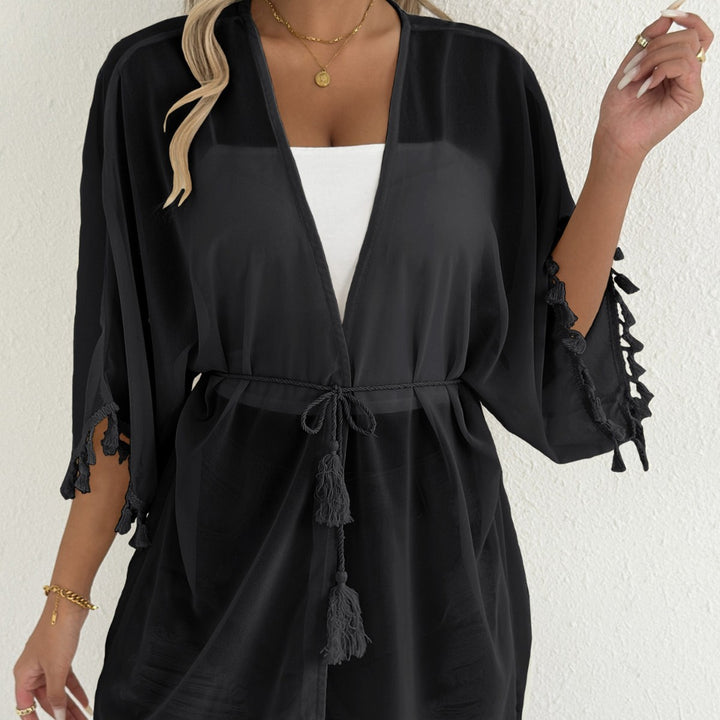 Ladies elegant beach poncho with tassels Mune Fashion