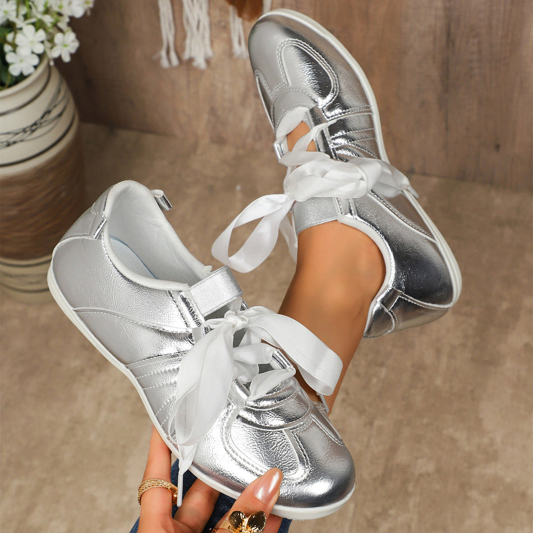 Women’s sporty sneakers with shiny metallic upper material and comfortable lacing Mune Fashion