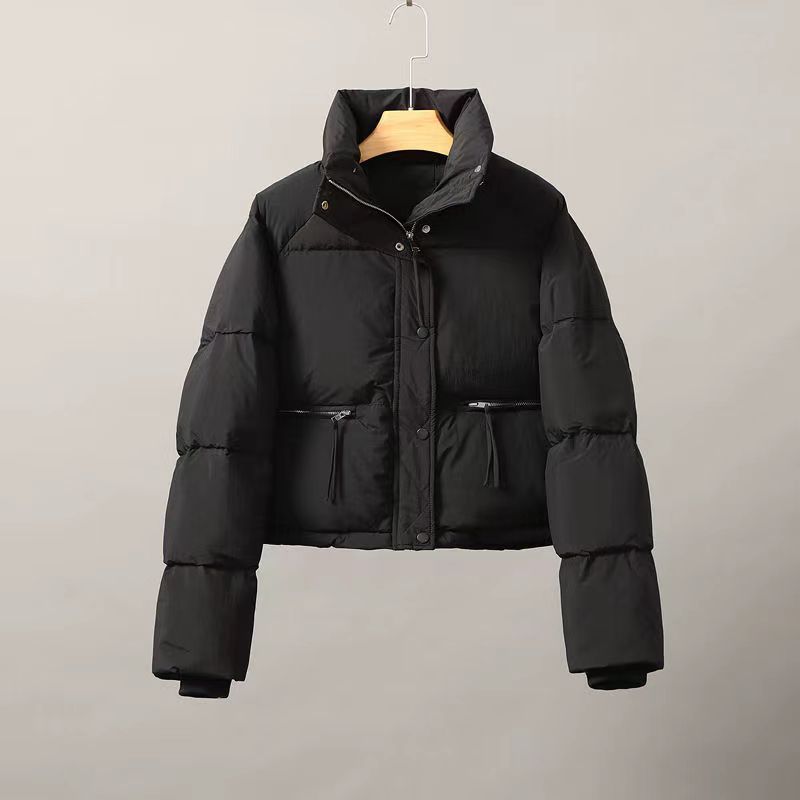 Women's Nan Cropped Puffer Jacket with High Stand-Up Collar, Concealed Front Placket, and Integrated Zip Pockets Mune Fashion
