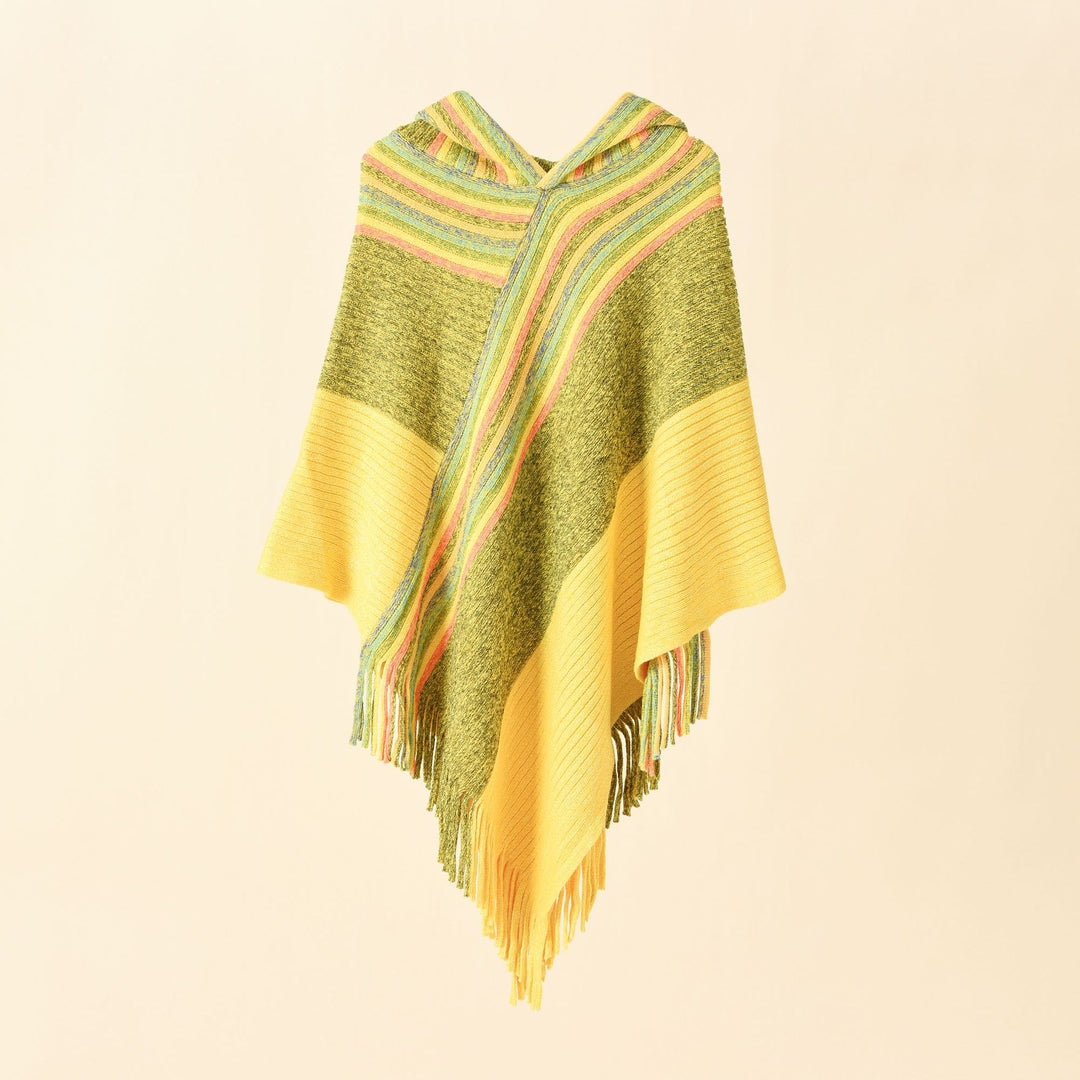 Women's Hooded Poncho in Chunky Knit with Fringe Hem Mune Fashion