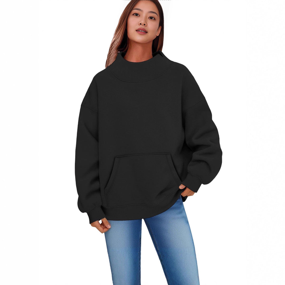 Women Oversized Hoodie with Stand-up Collar and Kangaroo Pocket Mune Fashion