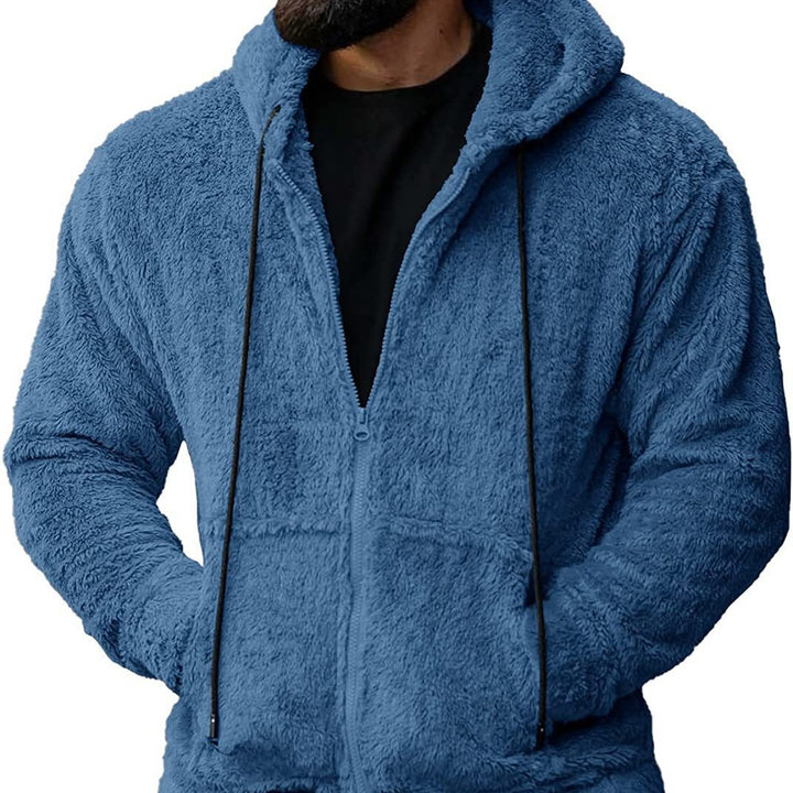 Men's cozy teddy fleece hoodie jacket with full zipper Mune Fashion