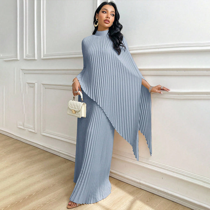 Women Elegant Pleated Cape Blouse Set Mune Fashion