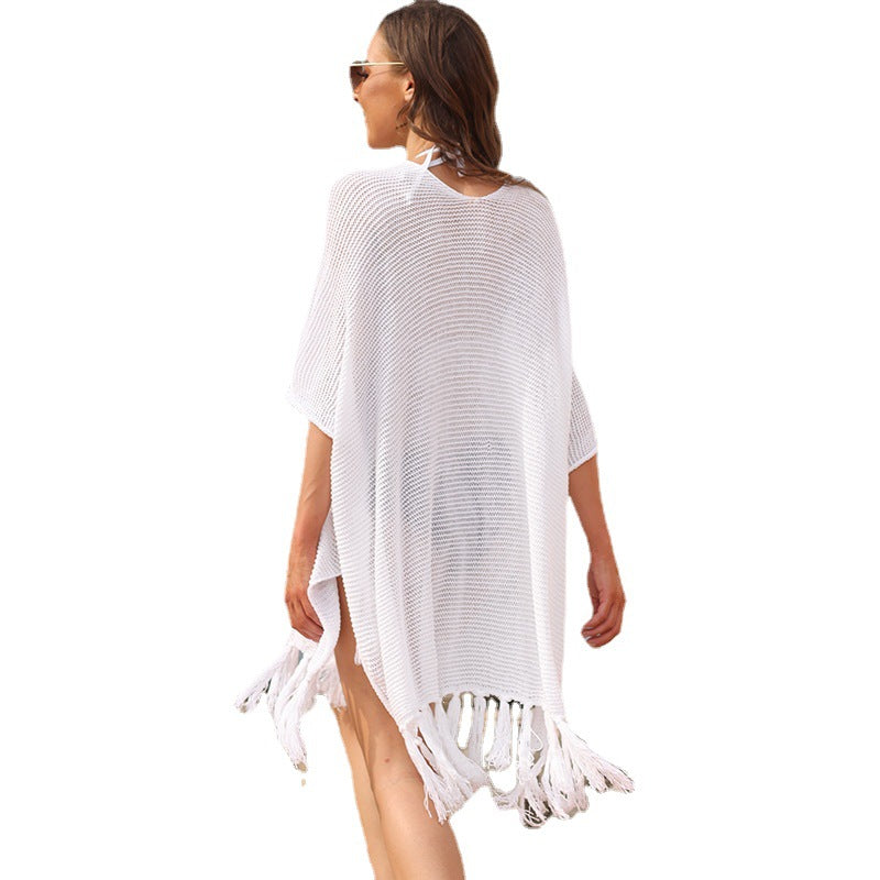 Women's airy crochet beach cover-up with fringes Mune Fashion