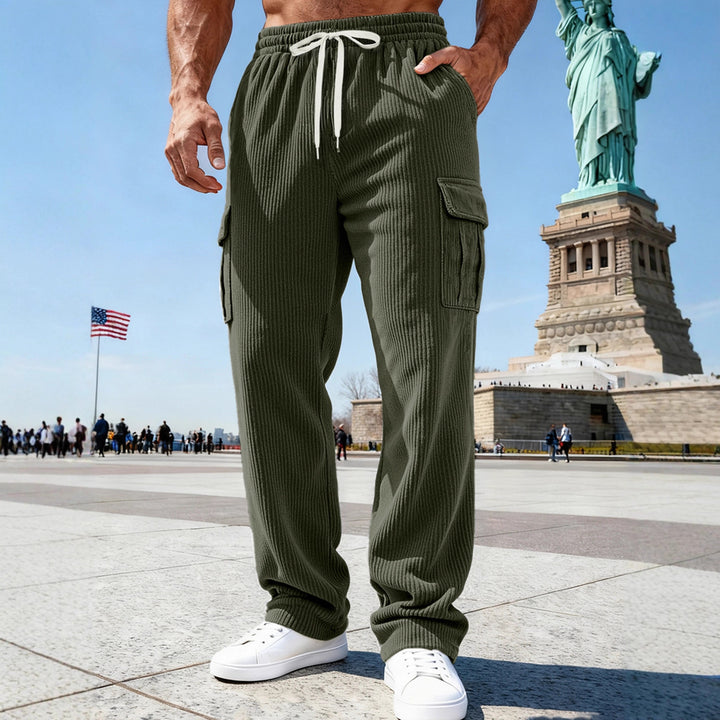 Men's knitted Cargo jogging pants with elastic drawstring waistband and side flap pockets Mune Fashion
