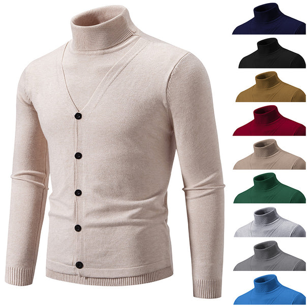 Men's Fine Turtleneck Sweater with Decorative Button Placket and Slim Silhouette Mune Fashion