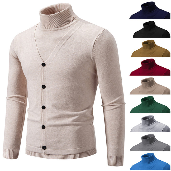 Men's Fine Turtleneck Sweater with Decorative Button Placket and Slim Silhouette Mune Fashion