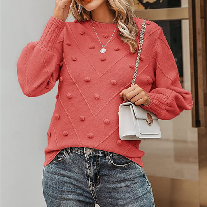 Women's knitted bobble pullover with balloon sleeves and round neck Mune Fashion