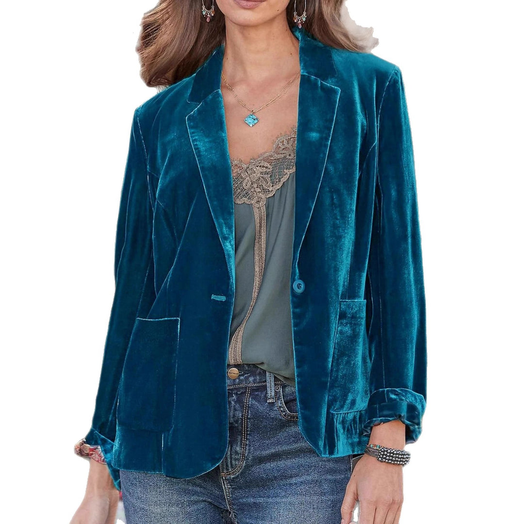 Women's velvet blazer with classic lapels and soft drape