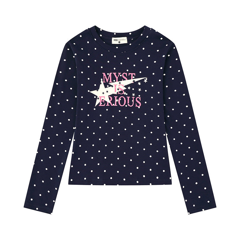 Women's long sleeve shirt made of cotton jersey with polka dot pattern and statement star print Mune Fashion