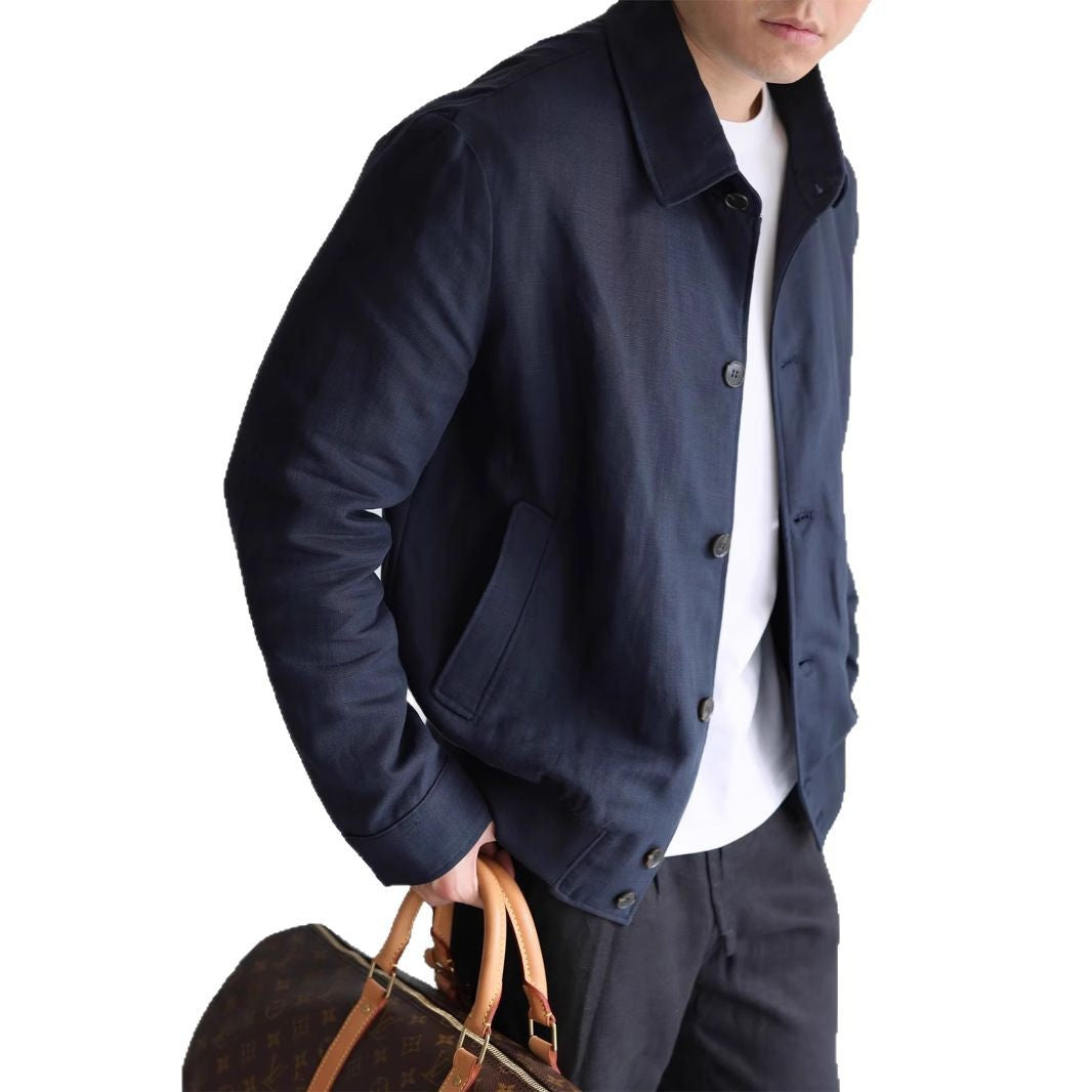 Men's Lightweight Linen Jacket with Shirt Collar and Full Button Placket Mune Fashion