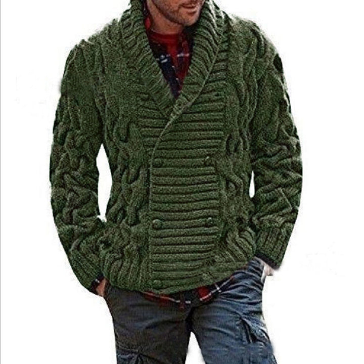 Men's chunky knit cardigan with shawl collar and cable pattern Mune Fashion