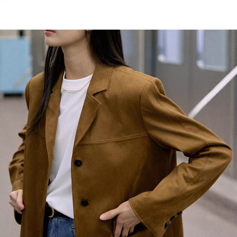 Women Fashionable Wool Blazer with Deep V-Neck Mune Fashion