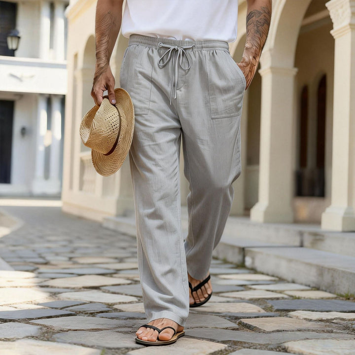 Men's lightweight linen pants with elastic waistband and drawstring Mune Fashion
