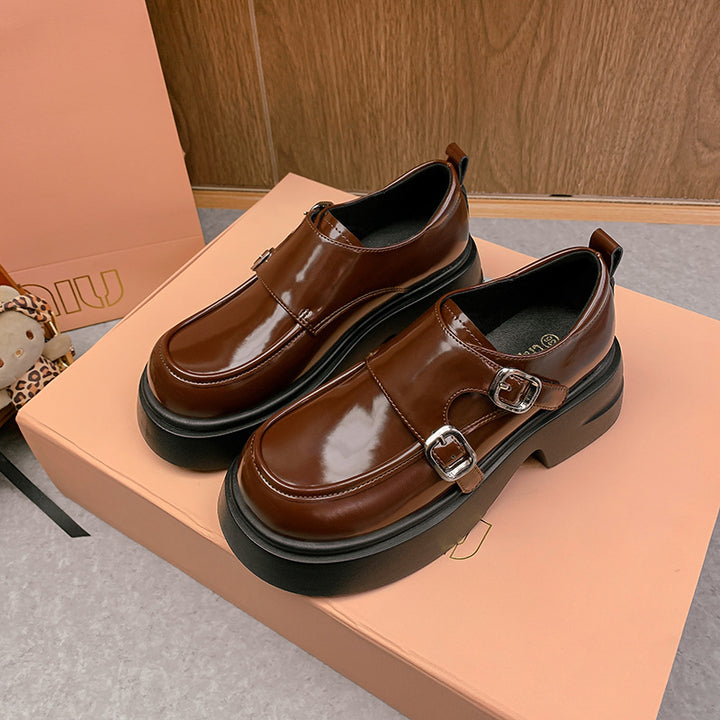 Women's Chunky Patent Monkstrap Loafer with Double Buckle Application and Platform Sole Mune Fashion