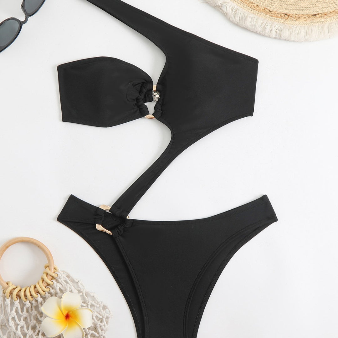 Women's one-piece swimsuit with asymmetrical cut and decorative knot Mune Fashion