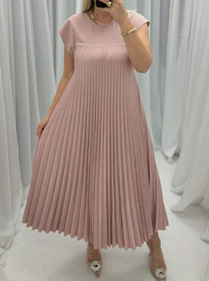 Women's flowing pleated maxi dress with dropped shoulders and side pockets Mune Fashion