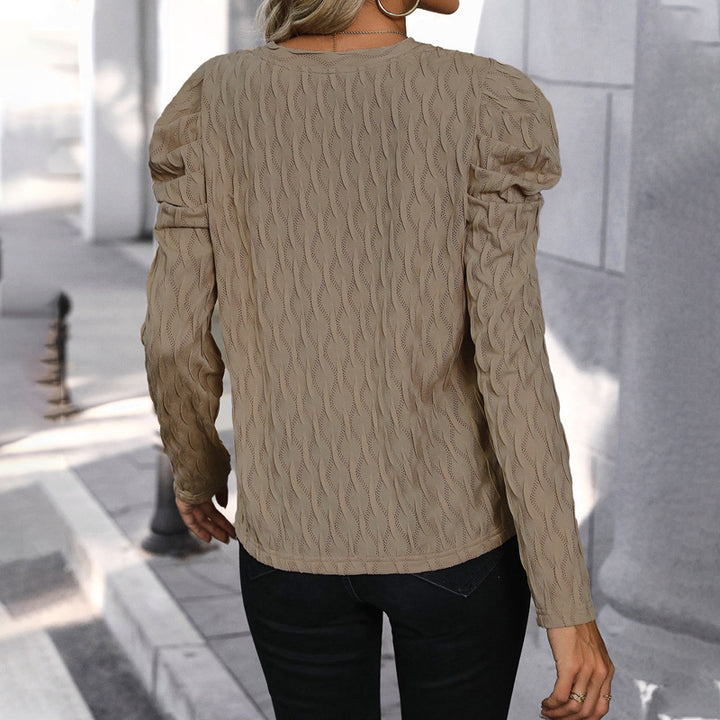 Women's fine knit sweater with V-neck and gathered balloon sleeves Mune Fashion