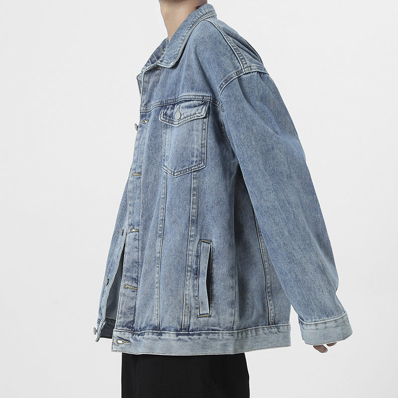 Men's Oversized Denim Jacket in Vintage Look with Button Placket and Chest Pockets Mune Fashion