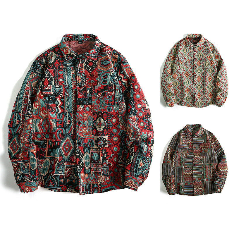 Men's Patterned Overshirt Jacket in Patchwork Jacquard Mune Fashion