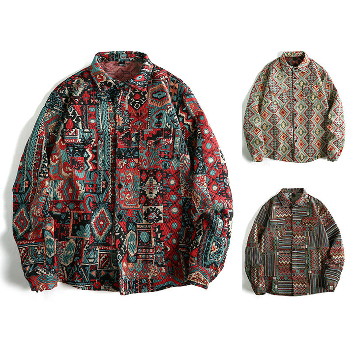 Men's Patterned Overshirt Jacket in Patchwork Jacquard Mune Fashion