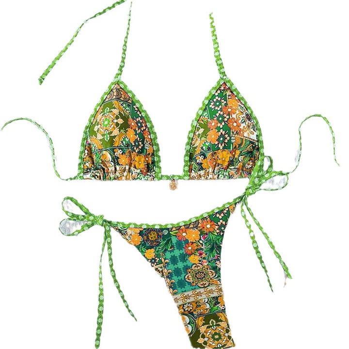 Women's triangle bikini with colorful floral pattern mix and adjustable straps Mune Fashion