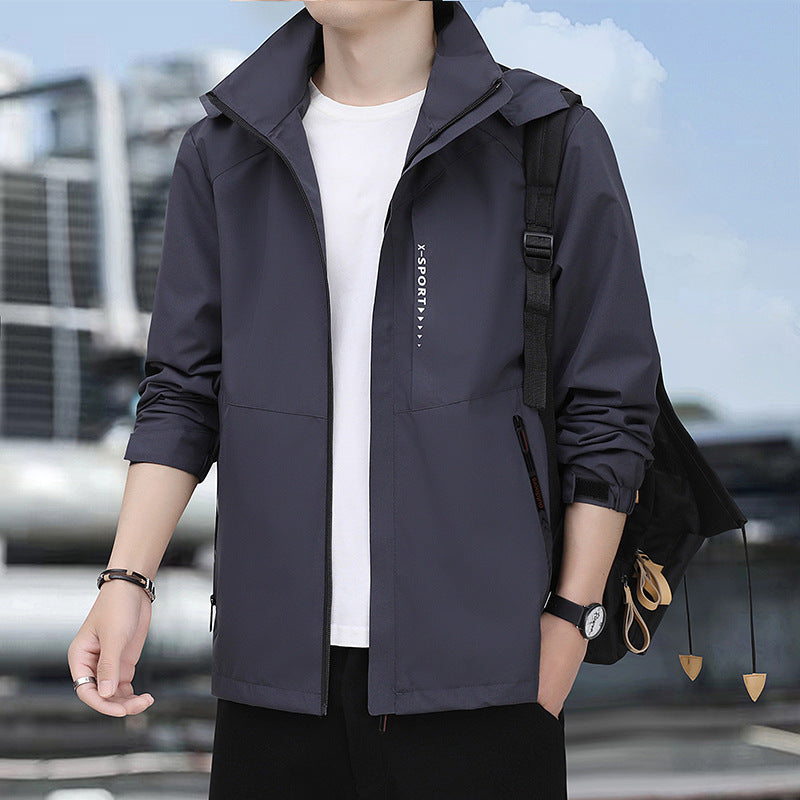 Men's lightweight windproof sports hoodie jacket with hood, breathable material and concealed zipper Mune Fashion