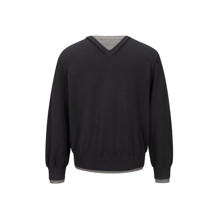 Men's V-Neck Fine Knit Sweater with Integrated Henley Detail and Elastic Waistband Mune Fashion