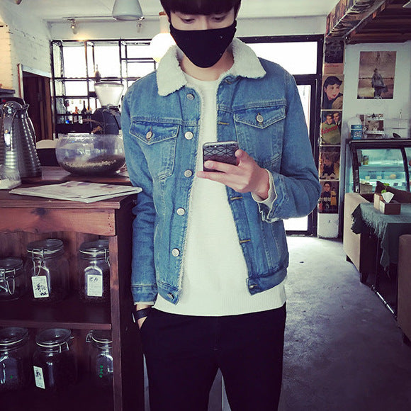 Men's denim jacket with faux fur collar Mune Fashion