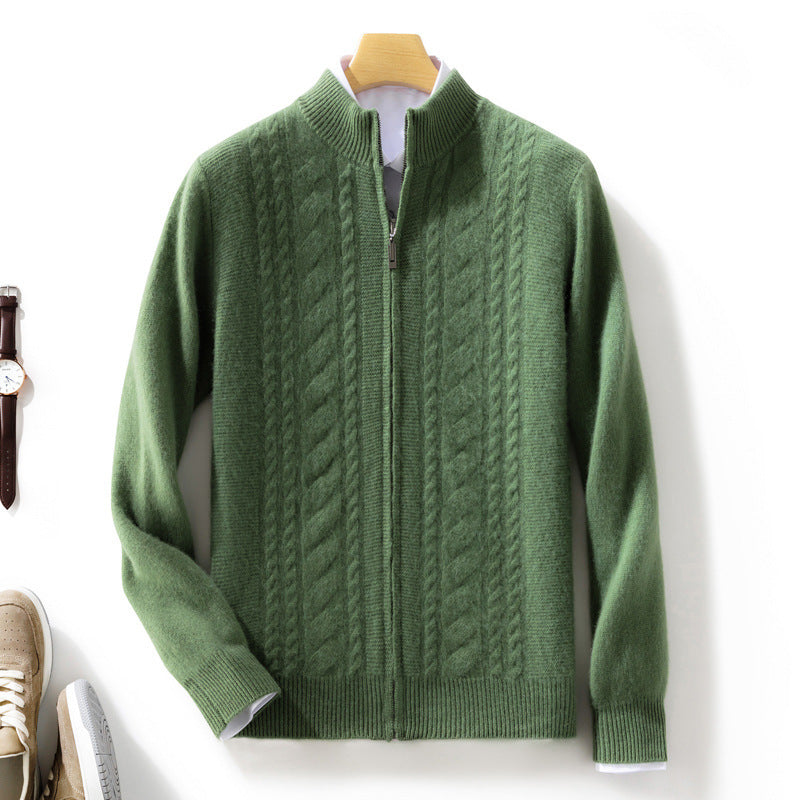 Men's zip-up knitted cardigan with cable pattern and stand-up collar Mune Fashion