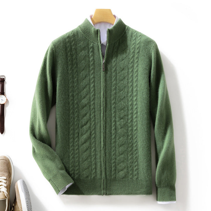 Men's zip-up knitted cardigan with cable pattern and stand-up collar Mune Fashion