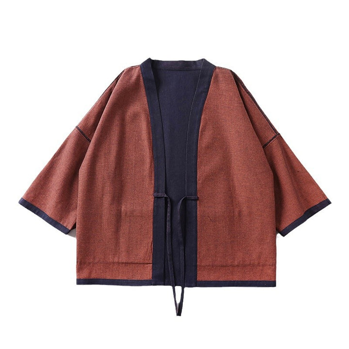 Unisex loose-fitting kimono jacket made of cotton denim with tie and large patch pockets Mune Fashion