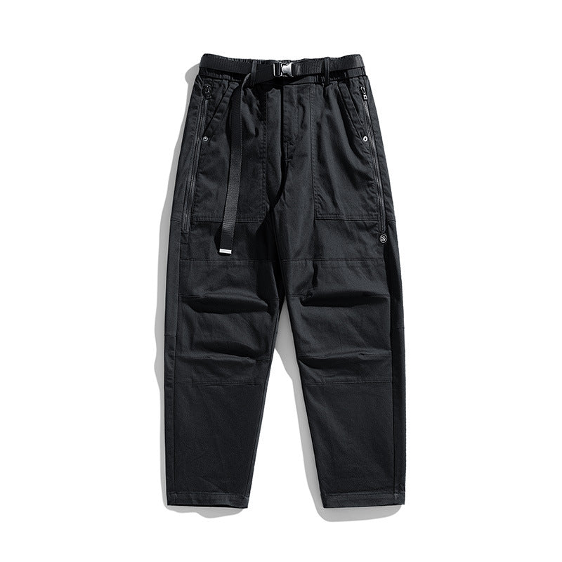 Men's Tapered Utility Cargo Pants with Integrated Web Belt, Knee Panels and Zipper Pockets Mune Fashion
