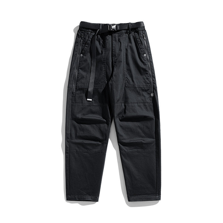Men's Tapered Utility Cargo Pants with Integrated Web Belt, Knee Panels and Zipper Pockets Mune Fashion