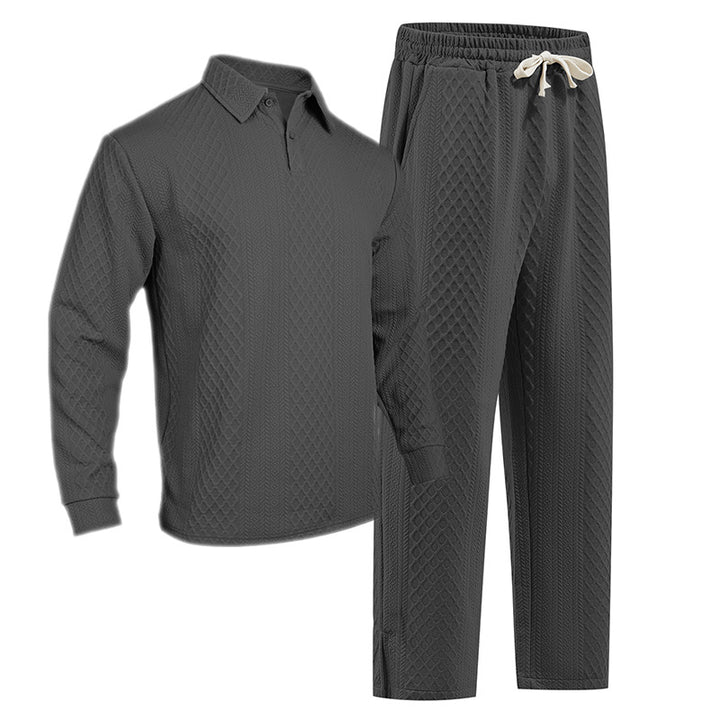 Men's jacquard knit set with polo collar, relaxed fit and straight pants Mune Fashion
