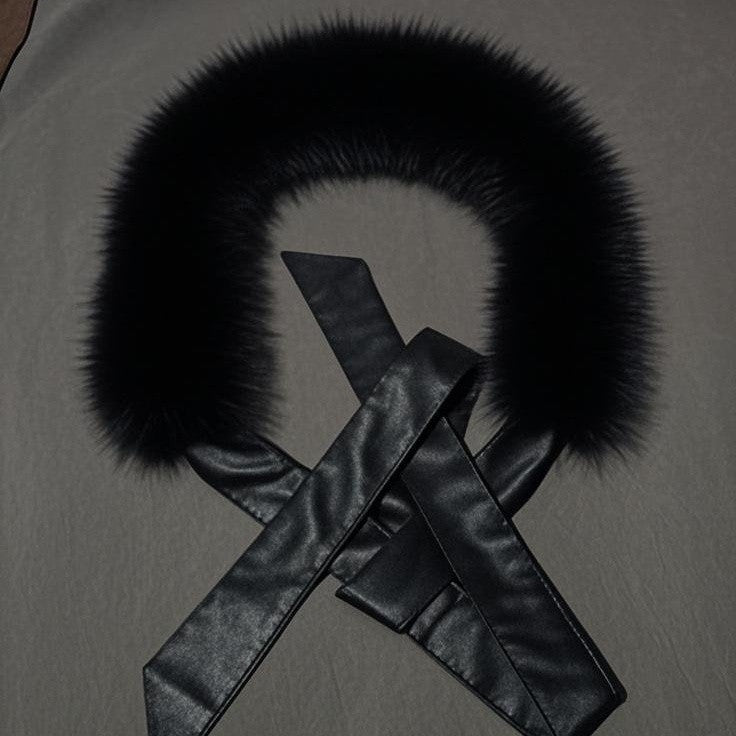 Women Removable Faux Fur Collar with Faux Leather Ties Mune Fashion