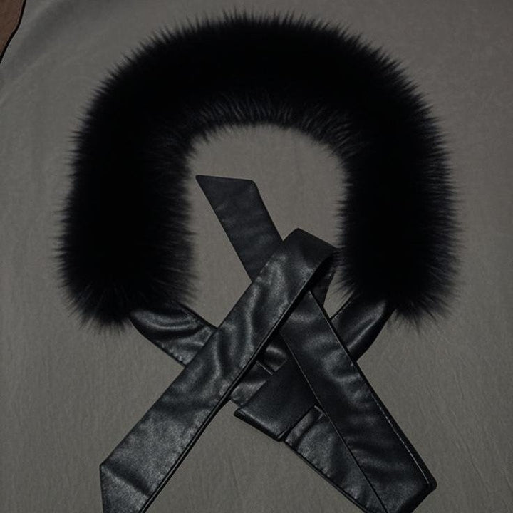 Women Removable Faux Fur Collar with Faux Leather Ties Mune Fashion