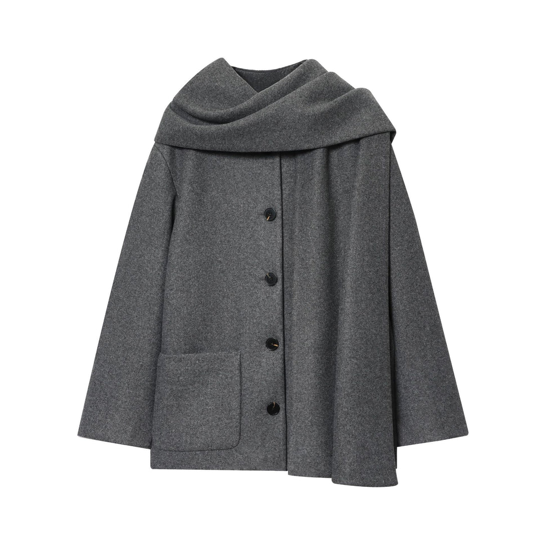 Ladies nan kastiges wool cape with overlapping shawl collar and continuous button placket Mune Fashion