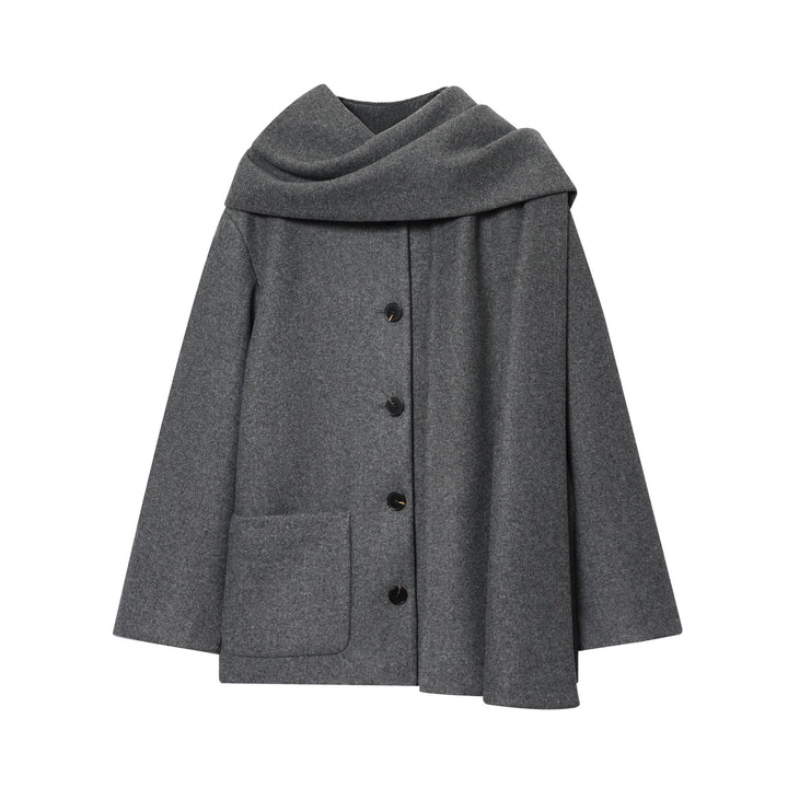 Ladies nan kastiges wool cape with overlapping shawl collar and continuous button placket Mune Fashion