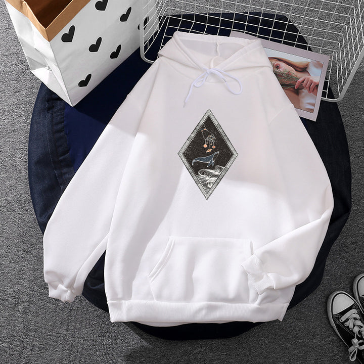 Women's casual hoodie with artistic moon and mushroom design, soft fleece lining, and kangaroo pocket Mune Fashion