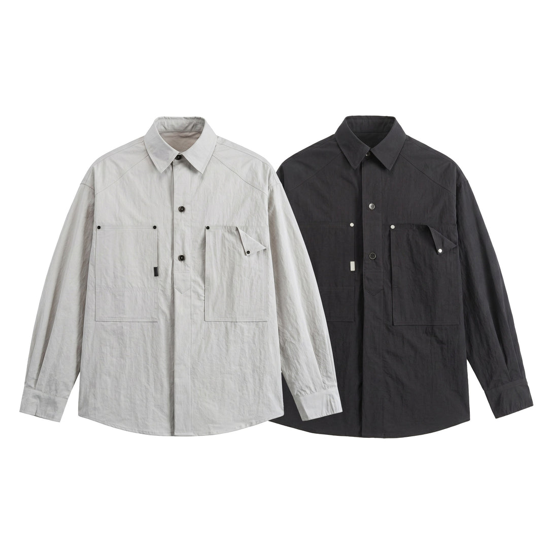 Men's utility shirt jacket with an oversized fit, patch pockets, and concealed button placket Mune Fashion