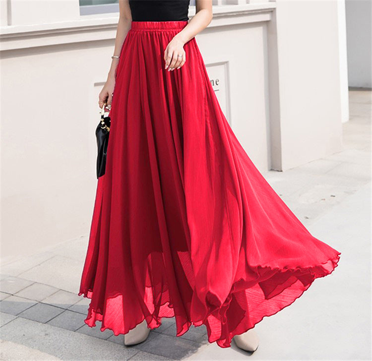 Women's maxi chiffon skirt with elastic waistband and flowy A-line Mune Fashion