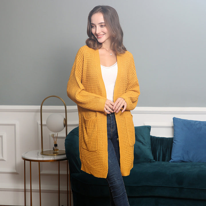 Women Long Oversize Knit Coat with Open Front and Patch Pockets Mune Fashion