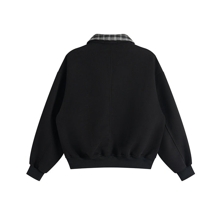 Unisex Oversized Sweatshirt with inset check shirt collar and half zipper Mune Fashion