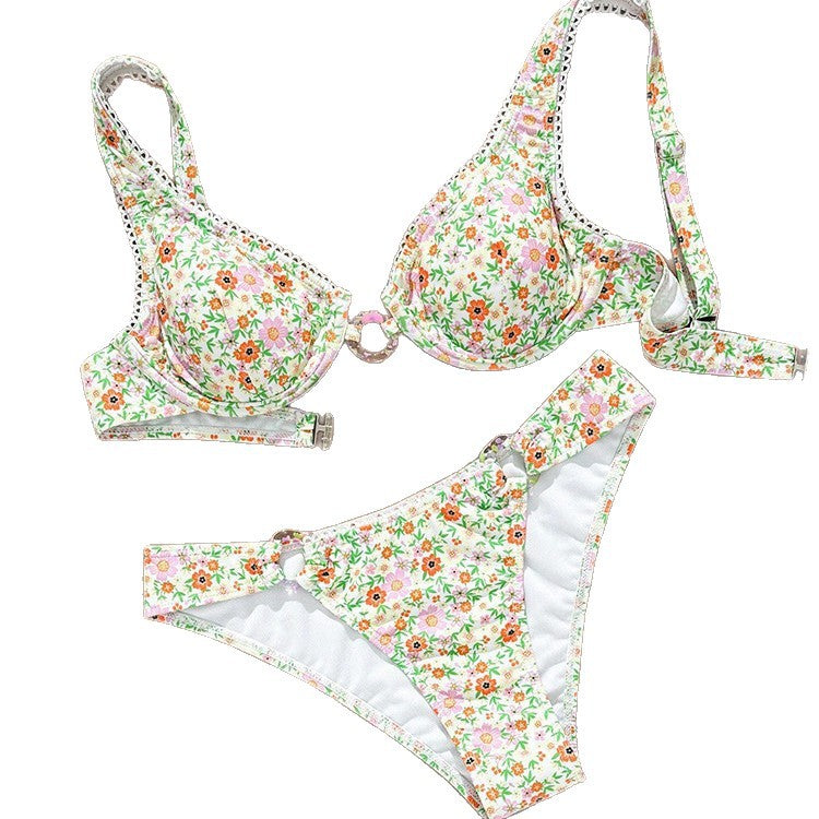 Women's bikini set with floral design element and fashionable ring detail Mune Fashion