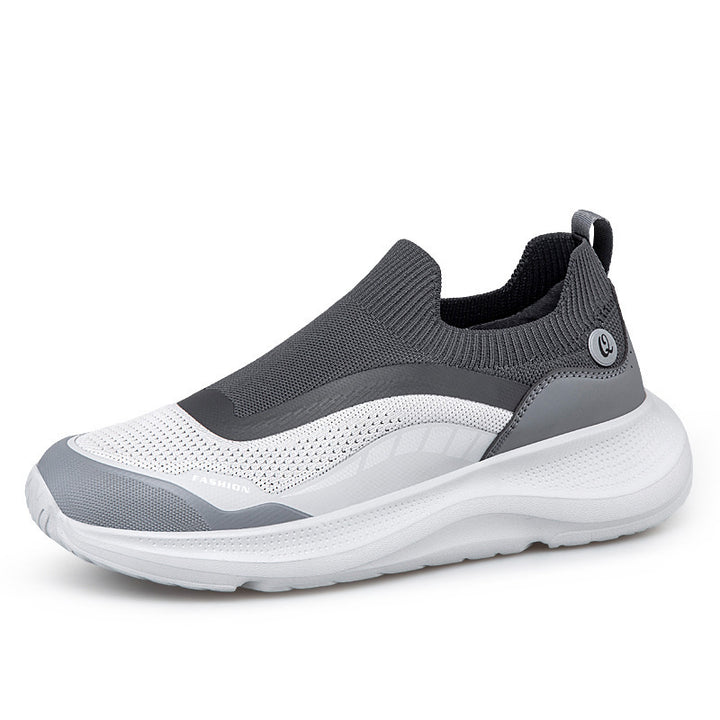 Men's urban slip-on leisure shoe with elastic sock shaft, robust protective overlays, contoured cushioning wedge sole, and gripping outsole Mune Fashion
