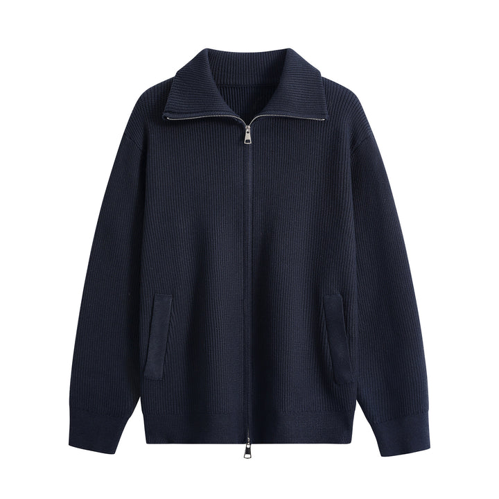 Men's knit zip jacket with stand-up collar, ribbed structure and oversized cut Mune Fashion